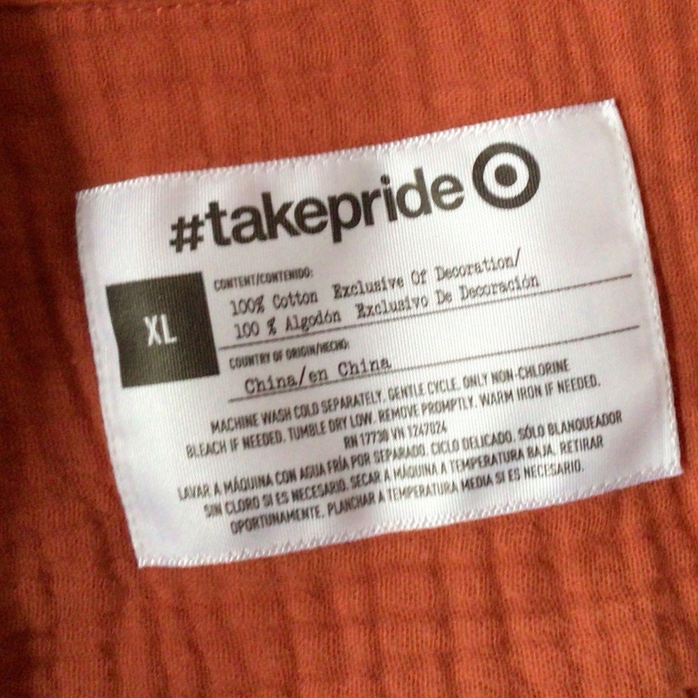 target pride top button front short sleeve gauzy cotton Orange rainbow, XL - Picture 3 of 6